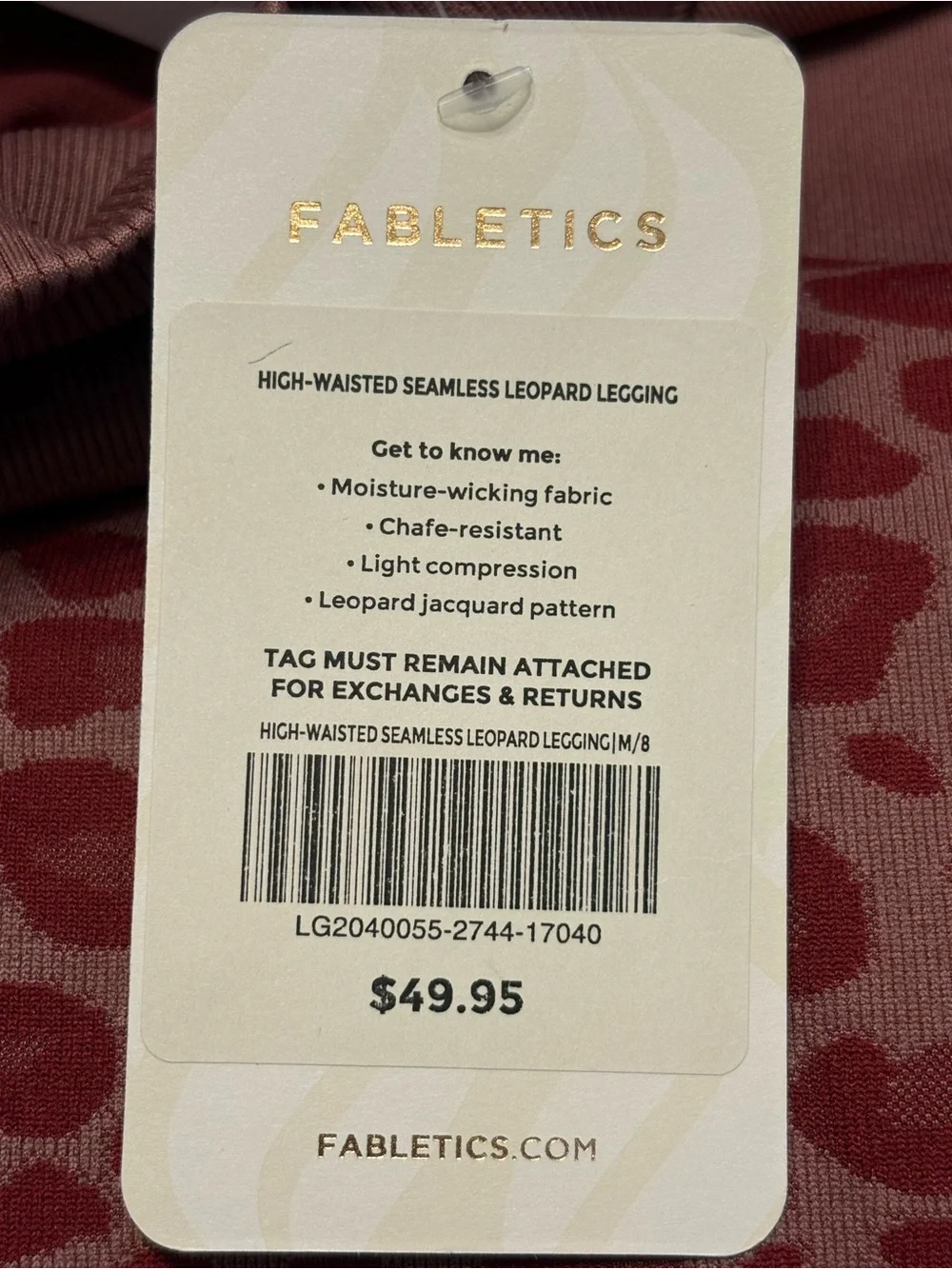 Fabletics Mauve High-Waist Seamless Leggings with Leopard Jacquard pattern Sz M